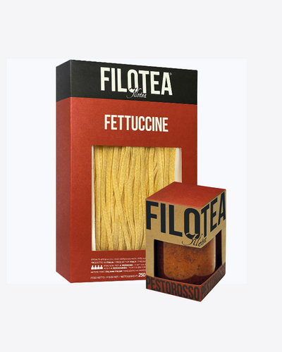 Tobulas derinys: Pasta Fettuccine ir Pesto Rosso padažas