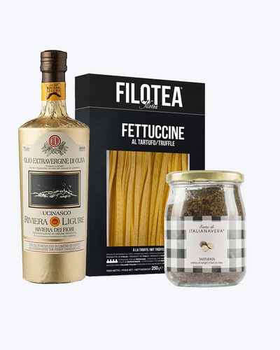 Tobulas derinys: Fettuccine pasta, padažas su trumais ir alyvuogių aliejus